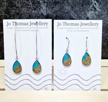 Turquoise shoreline peardrop earrings by Jo Thomas - Long