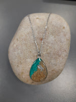 Turquoise shoreline large  teardrop pendant with fish charm