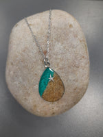 Turquoise shoreline large pear drop pendant with fish charm