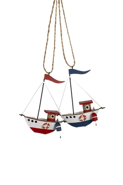 Fishing boat hanging decoration red or blue