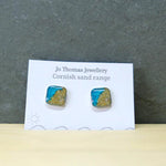Shoreline sand square studs turquiose pearl