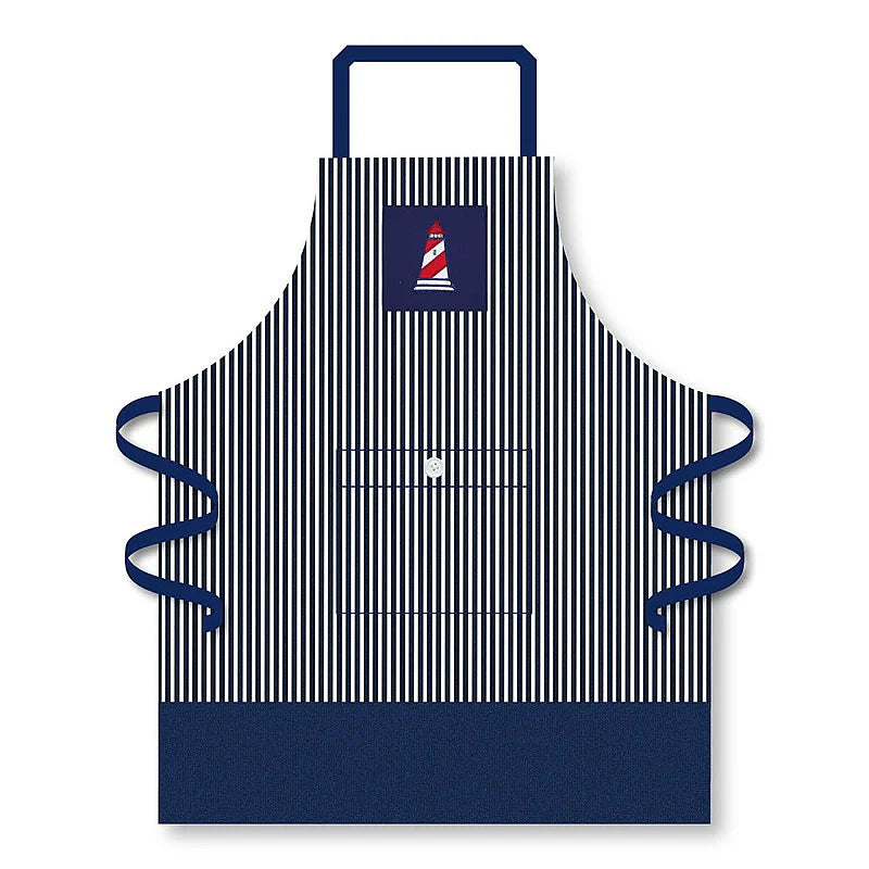 Navy stripe apron with lighthouse