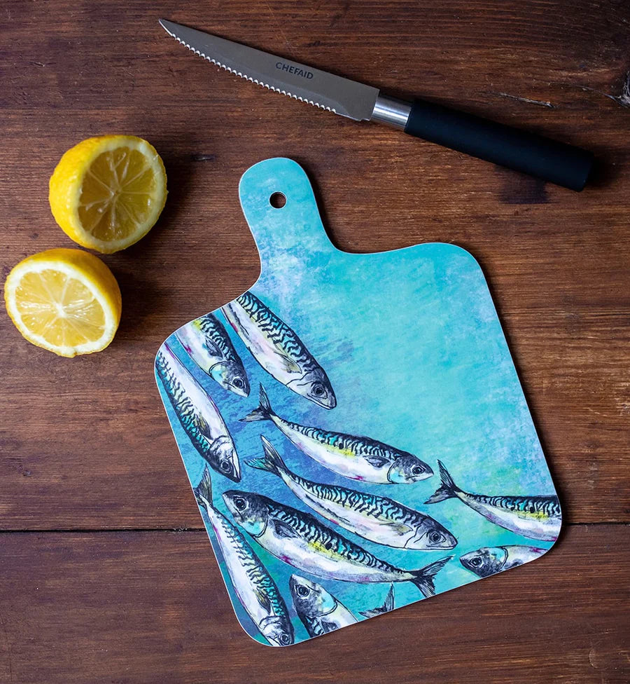 Small chopping board with beautiful swimming mackerel design