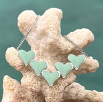 Mint enamel five heart necklace