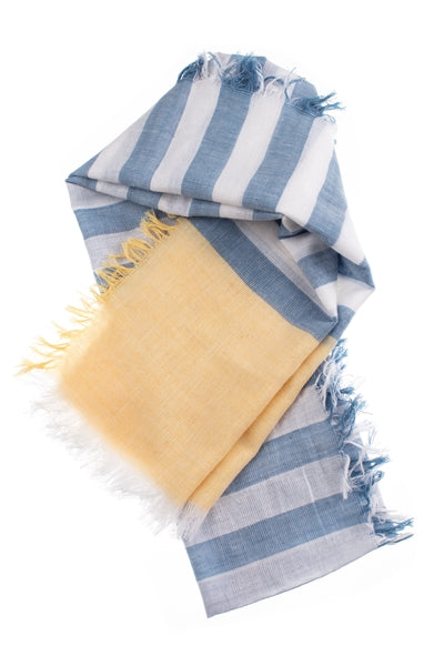 Scarf stripy blue and yellow
