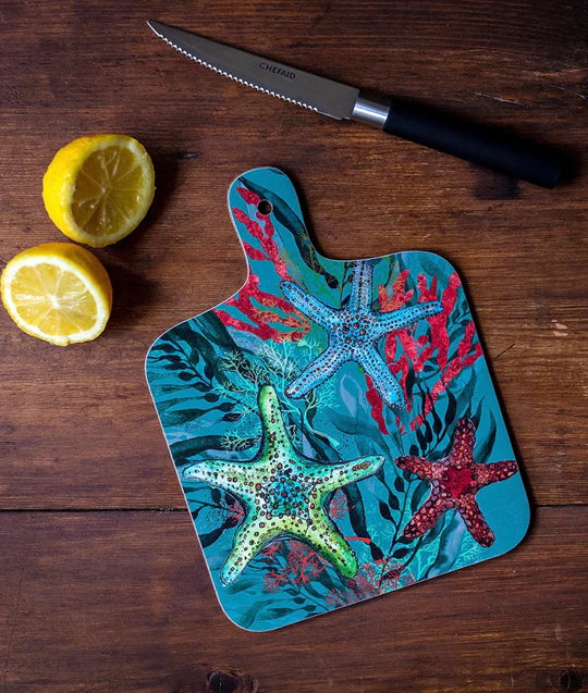 Small chopping board with beautiful colourful starfish design