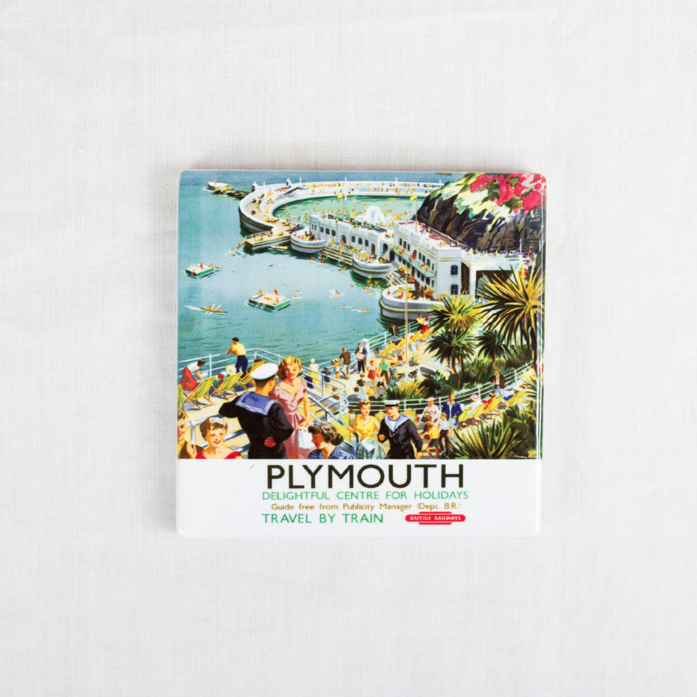 Plymouth Vintage Railway Poster Print Ceramic Coaster